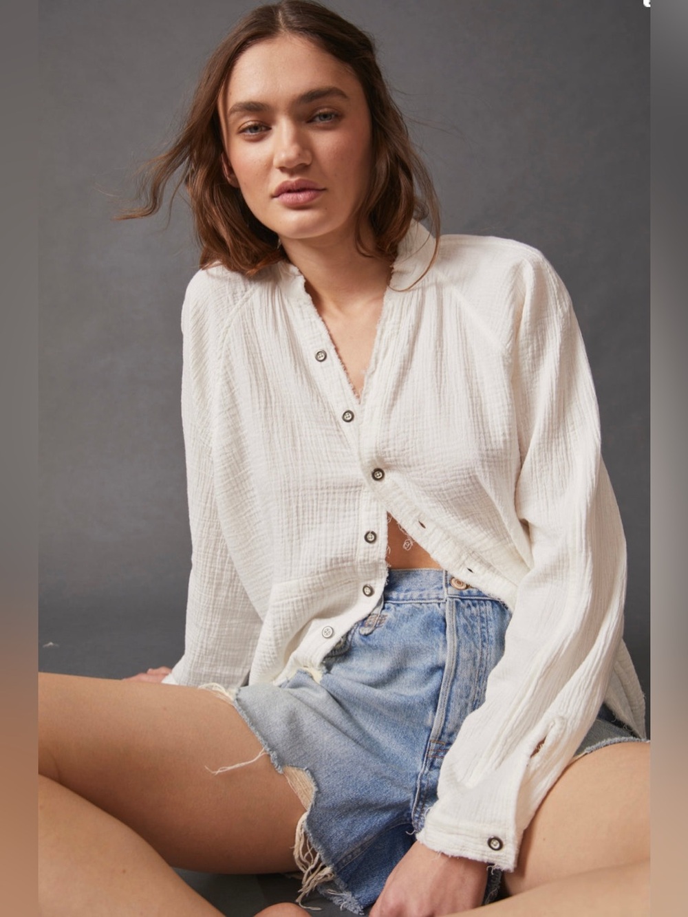 FREE PEOPLE SUMMER DAYDREAM COTTON BUTTON DOWN TOP